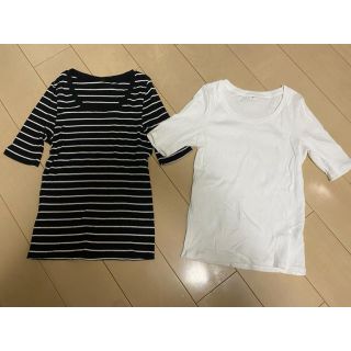 ユニクロ(UNIQLO)の【ユニクロ】白&ボーダーTシャツセット Lサイズ(Tシャツ(半袖/袖なし))