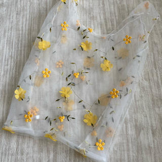 エコバッグ　シースルー　チュール　花柄　刺繍　フラワー　韓国　お買い物バッグ(エコバッグ)