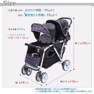 縦型二人乗り ベビーカー Twin Pram ツインプラム ランダムドットの