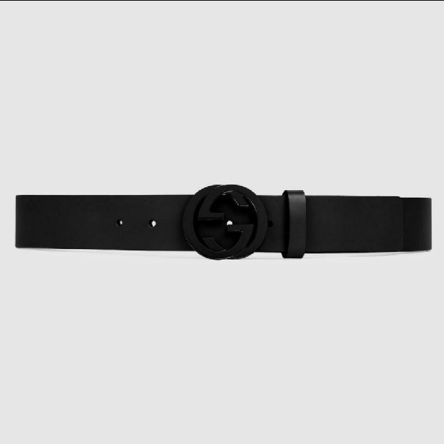 限定販売】 GUCCI レザー ベルト ブラック GGロゴバックル 艶消し