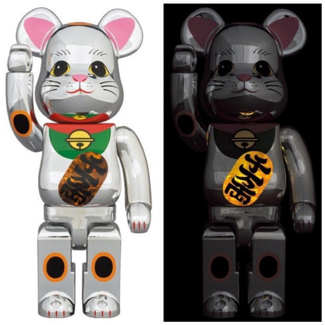 【新品未使用】BE@RBRICK ベアブリック 招き猫 銀メッキ 発光 400％