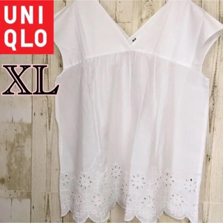 ユニクロ(UNIQLO)の【新品タグ付】UNIQLO コットンエンブロイダリーブラウス(ノースリーブ)XL(シャツ/ブラウス(半袖/袖なし))