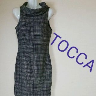 トッカ(TOCCA)のTOCCA トッカ 秋冬チェックワンピース ハイネック ウール 2 グレー系(ひざ丈ワンピース)