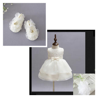 70cm♡バラレースベビードレス白靴髪飾りセット 結婚式 誕生日 (セレモニードレス/スーツ)