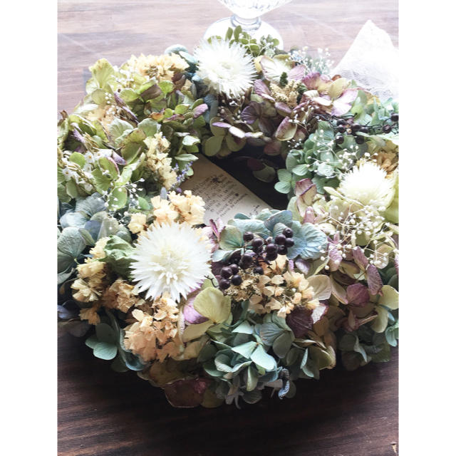 Hydrangea wreath〜あじさいとシルバーカップブルーメンのリース ハンドメイドのフラワー/ガーデン(リース)の商品写真