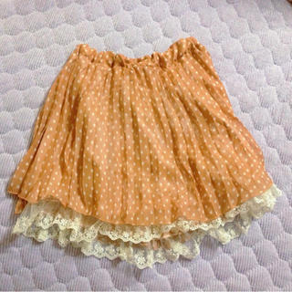 オレンジピンク ドットフリルスカート(ひざ丈スカート)