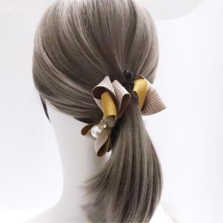 高品質[H102]② ヘアクリップヘアアレンジ バナナクリップ リボン イエロー(バレッタ/ヘアクリップ)