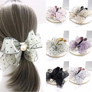 高品質[H128]① ヘアクリップ リボン パール バナナクリップ イエロー(バレッタ/ヘアクリップ)