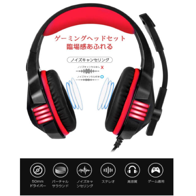 ヘッドホン 有線 3.5mm 軽量 高音質 LEDマイク付きノイズキャンセリング スマホ/家電/カメラのオーディオ機器(ヘッドフォン/イヤフォン)の商品写真