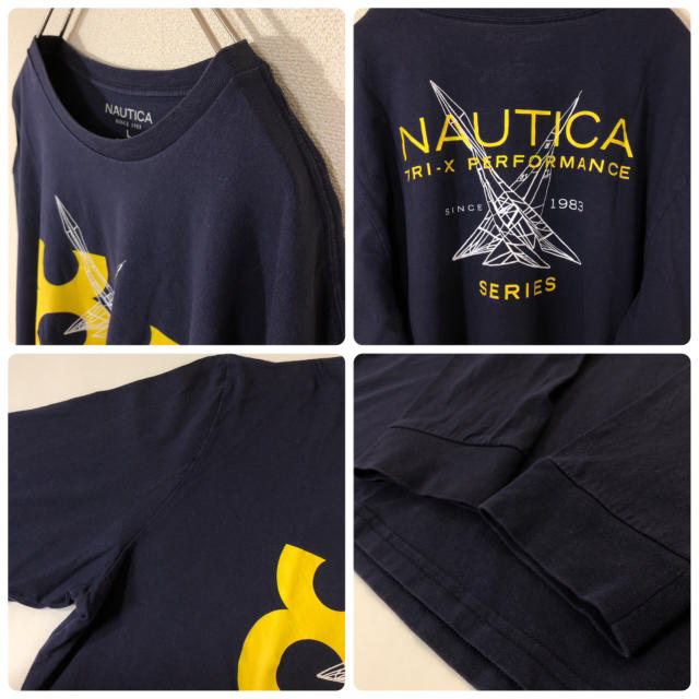 NAUTICA(ノーティカ)のNAUTICA 両面 プリント Tシャツ ロゴ 長袖 ロンT グラフィック 古着 メンズのトップス(Tシャツ/カットソー(七分/長袖))の商品写真