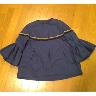 ザラ(ZARA)のZARA  袖フリルフリンジジャケット(ノーカラージャケット)