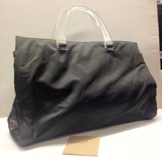 ファッションPRADA プラダ トート ハンドバッグ プラスチックハンドル ダークブラウン