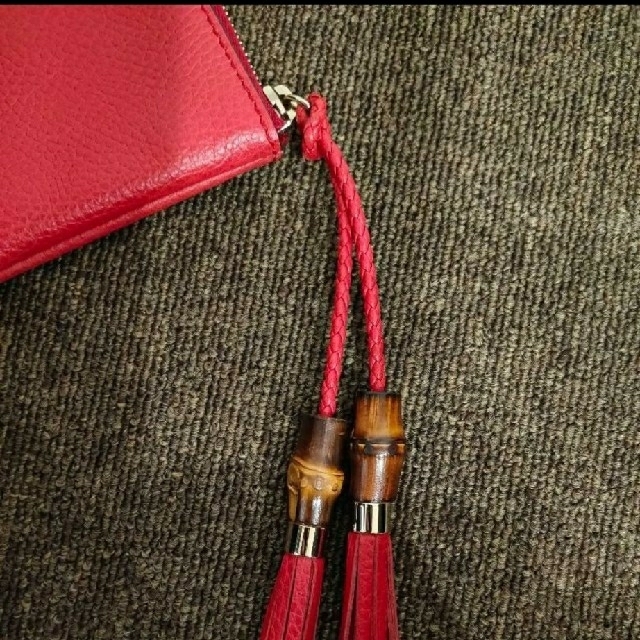 ☆早く売りたいです☆GUCCI クラッチバッグ レザー×バンブー レッド