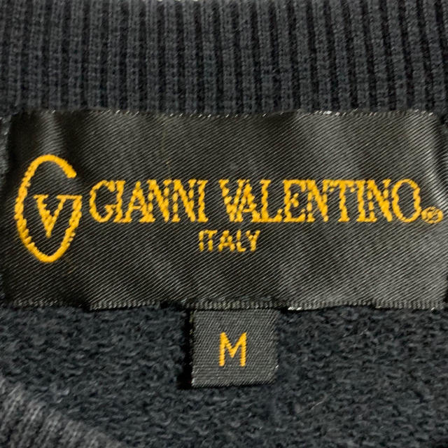 90's GIANNI VALENTINO ロゴ刺繍　ノーカラー　レトロシャツ