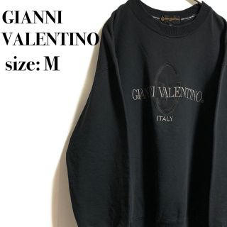 90's GIANNI VALENTINO ロゴ刺繍　ノーカラー　レトロシャツ