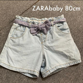ザラキッズ(ZARA KIDS)のZARAbaby 80cm デニムショートパンツ 紐ベルト付き(パンツ)