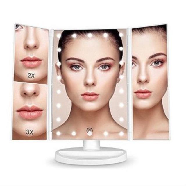 通常在庫品 【ホワイト】女優ミラー 三面鏡 鏡 LED 卓上鏡 化粧鏡 化粧ミラー メイク 通販 拡大鏡 卓上ミラー 収納トレー付き ドレッサー メイク道具