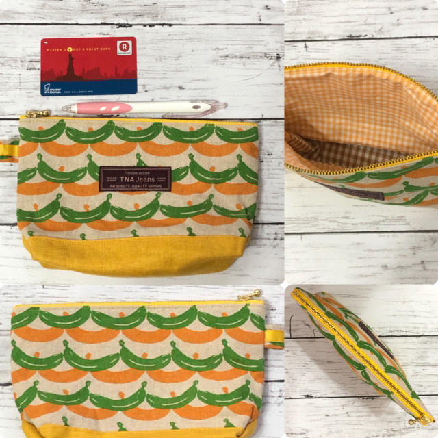 バナナ柄　ランチトートバッグとポーチの2点セット　yellow ハンドメイドのファッション小物(バッグ)の商品写真