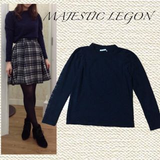 マジェスティックレゴン(MAJESTIC LEGON)の二日間限定出品＊レースプルオーバー紺(カットソー(長袖/七分))