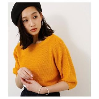 アズールバイマウジー(AZUL by moussy)のニット ワッフル編み7分袖クルーネックニットプルオーバー(ニット/セーター)