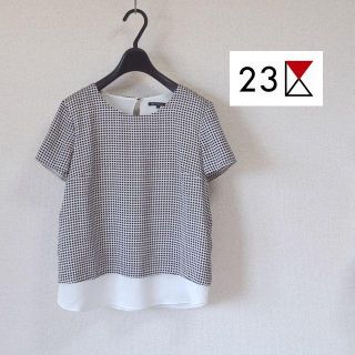 ニジュウサンク(23区)の23区 半袖 ブラウス カットソー 黒 白 チェック 千鳥 チュニック 38(シャツ/ブラウス(半袖/袖なし))