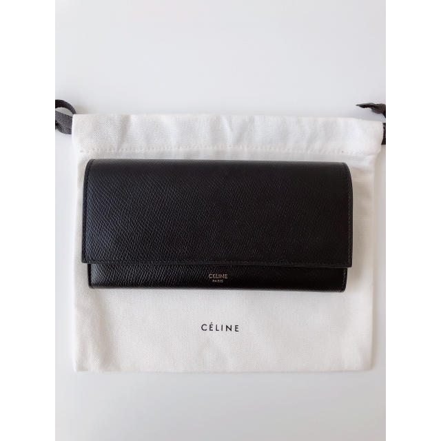 美品　セリーヌ　CELINE 長財布　黒　ラージフラップウォレット