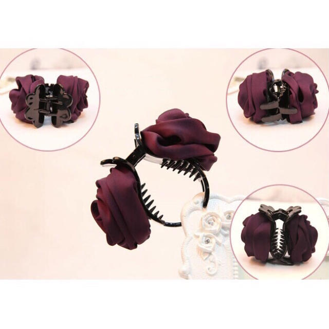 [H031]① ヘアクリップ ヘアピン バラ 薔薇 フラワー お花 ワインレッド レディースのヘアアクセサリー(バレッタ/ヘアクリップ)の商品写真