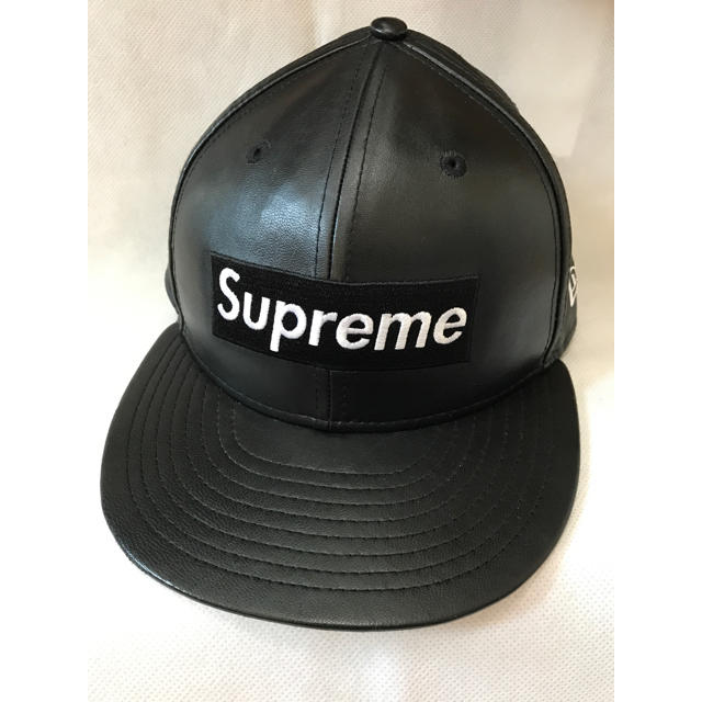 SUPREME Leather レザー Box Logo New Era Cap