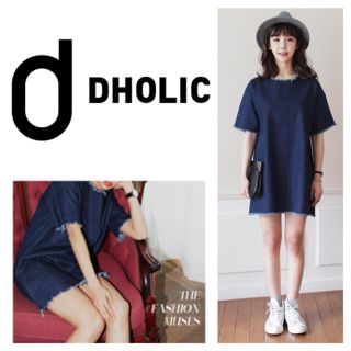 ディーホリック(dholic)のフレイドヘムミニ丈デニムワンピース(ミニワンピース)