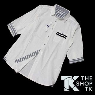 ザショップティーケー(THE SHOP TK)の【春秋物】M 新品 THE SHOP TK リネン（麻）混 ライン 7分袖シャツ(シャツ)