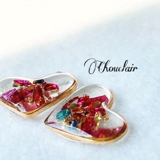 №283 クリア メタリック ハート 夏 ピアス/イヤリング(ピアス)