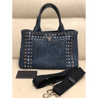 プラダ(PRADA)の美品　プラダ カナパ デニム ビジュー (ハンドバッグ)