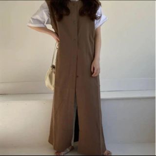 カスタネ(Kastane)のlawgy original 2way long vest brown(ロングワンピース/マキシワンピース)