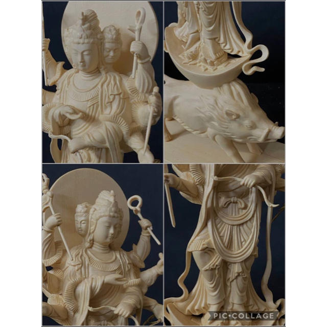 総檜材 仏教工芸 木彫仏像 仏師手仕上げ 護法善神 摩利支天像 総檜材 仏教工芸 木彫仏像 仏師手仕上げ 護法善神 摩利支天像