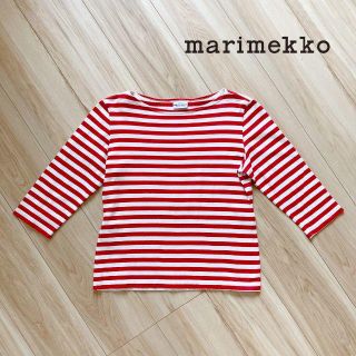 マリメッコ(marimekko)の美品 marimekko 7分袖ボーダーカットソー/Tシャツ 赤/白 XS(Tシャツ(長袖/七分))