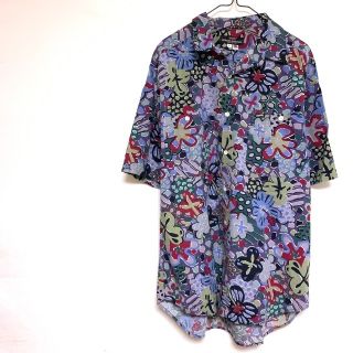 ゲス(GUESS)のUSA製 GUESS アロハシャツ 花柄 アート ボタニカル 総柄 コットン(シャツ)