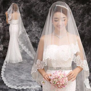 豪華で美しい ウェディング ベール ロング 2.8m 結婚式 ブライダル 60(ウェディングドレス)