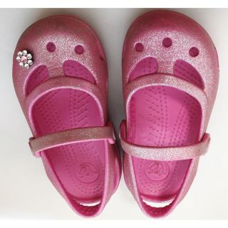 クロックス(crocs)のcrocs☆クロックス☆キッズC7（15センチ）♡キラキラお花のチャーム付き(サンダル)