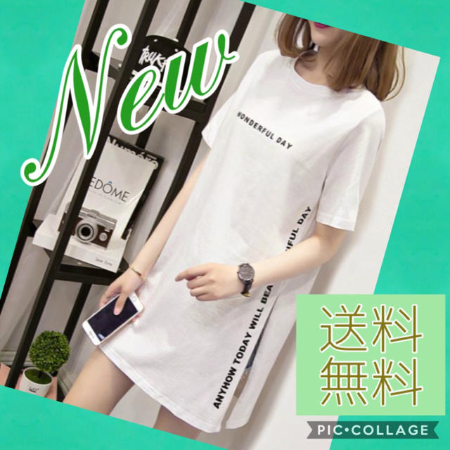 サイドスリット ロンTワンピース レディース Tシャツ 韓国ファッション 半袖 レディースのトップス(Tシャツ(半袖/袖なし))の商品写真