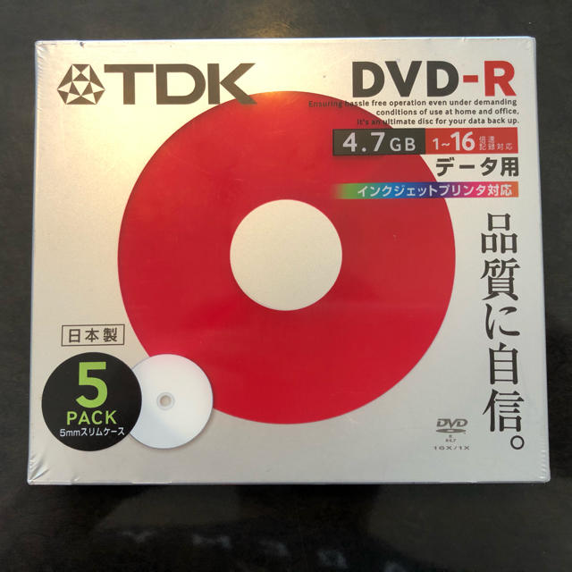 TDK(ティーディーケイ)の新品　未開封　TDK DVD-R 5パック/5mmスリムケース付【日本製】 スマホ/家電/カメラのテレビ/映像機器(その他)の商品写真