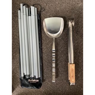 ユニフレーム炭スコップ+ロゴス トング + Sutekus ポール 2本セット(その他)