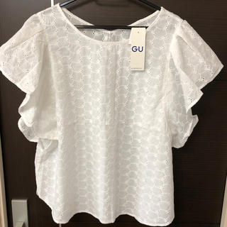 ジーユー(GU)のGU コットンレースフリルスリーブラウスXL 新品(シャツ/ブラウス(半袖/袖なし))