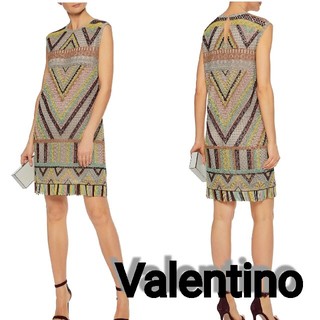 ヴァレンティノ(VALENTINO)のSALE！！【Valentino】フリンジ&ビーズ付き チュール ミニワンピース(ひざ丈ワンピース)