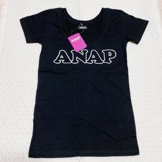 アナップ(ANAP)の【新品タグ付き】　ANAP ロゴ　Ｔシャツ　黒　ブラック　Uネック(Tシャツ(半袖/袖なし))