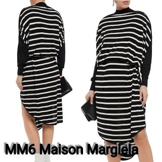 MM6 Maison Margielaベルト付き ストライプニット ワンピース