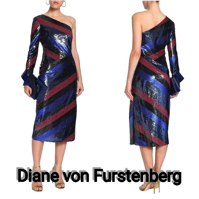 DIANE von FURSTENBERG(ダイアンフォンファステンバーグ)の【Diane von Furstenberg】ワンショルダー　ストラップ　ドレス レディースのフォーマル/ドレス(ミディアムドレス)の商品写真