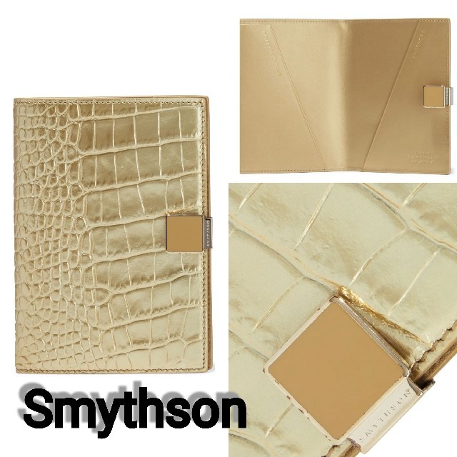 Smythson】メタリッククロコ風レザー パスポートカバー 好評