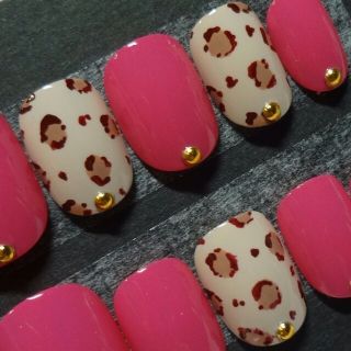 チェリーピンク×レオパードネイル(つけ爪/ネイルチップ)
