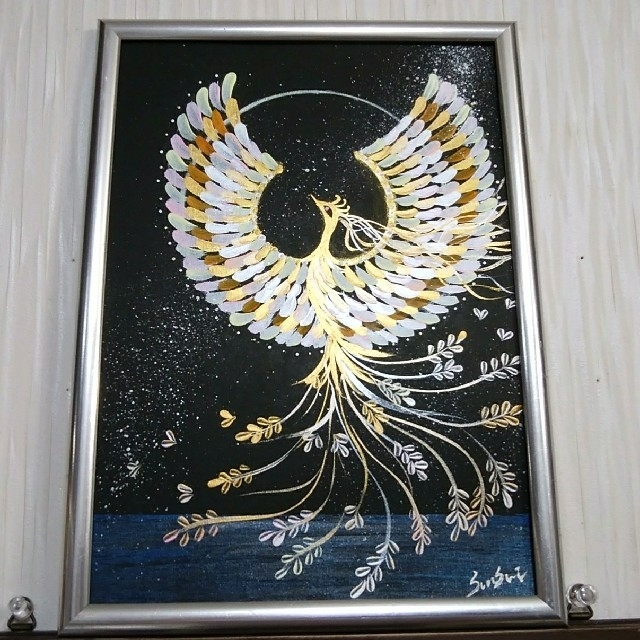 風水幸運絵画　開運画＊新月神秘鳳凰　月　夜空　海　運気上昇　金運財運　美　権力