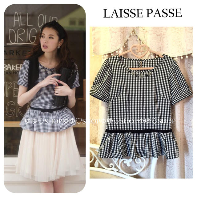 LAISSE PASSE(レッセパッセ)の【未使用】ギンガムチェックペプラムBL レディースのトップス(シャツ/ブラウス(半袖/袖なし))の商品写真